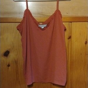 Loft Ruffle Lined Cami Top Dark Coral Large